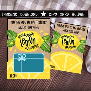 Easy Peasy Lemon Squeezy, Titolare della carta regalo per l&#39;insegnante, Titolare della carta regalo, Ultimo giorno di scuola, Carta regalo per l&#39;insegnante, Stampabile, Download istantaneo