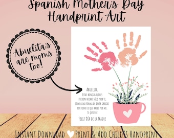 Abuelita Spanish Mothers Day Handprint Flowers, Mothers Day Abuela, Handprint Flower, Handprint Art, Mothers Day Printable, Grandma Gifts