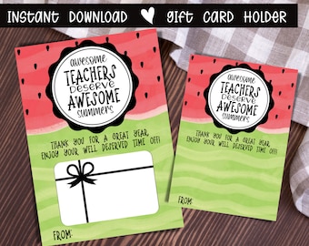 Portatarjetas de regalo para profesores, tarjeta de agradecimiento imprimible (descarga digital)