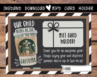 Teacher Gift Card Holder, Caffeine Design (Printable, Instant Download)