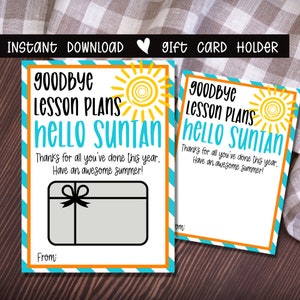 Adiós planes de lecciones Hola Suntan, Titular de la tarjeta de regalo del maestro, Titular de la tarjeta de regalo, Regalo del maestro, Imprimible, Descarga instantánea, Regalo para el maestro