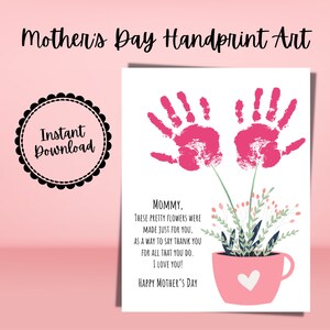 Mamma - Fiori con impronte di mani per la Festa della mamma, Arte con impronte di mani per la Festa della mamma, Arte con impronte di mani, Fiore con impronte di mani, Festa della mamma per la nonna, Artigianato con impronte di mani