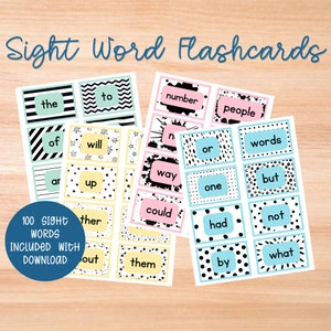 Kindergarten Sight Word Flashcards, High Frequency Words, Learning to Read, Worksheets, Fry Words, Instant Download, Printable Flashcards