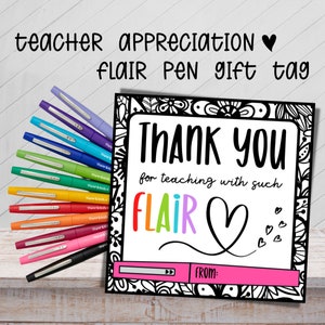 Gracias por enseñar con estilo, Etiqueta de regalo Flair Pen, Etiqueta de regalo de agradecimiento al maestro, Semana de agradecimiento al maestro, Día de agradecimiento al maestro