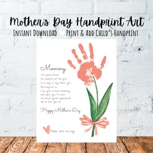 Fiore stampato a mano per la festa della mamma, Festa della mamma stampabile, Arte stampata a mano, Fiore stampato a mano, Arte stampata a mano per bambini, Festa della mamma stampabile, Mamma