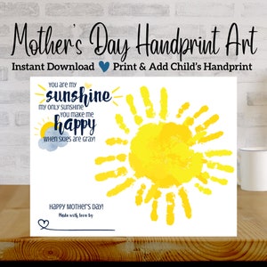 Você é meu raio de sol, arte de impressão de mão do dia das mães, arte de impressão de mão, impressão de mão do sol, impressão de dia das mães, artesanato de impressão de mão, presente para a mãe, luz do sol
