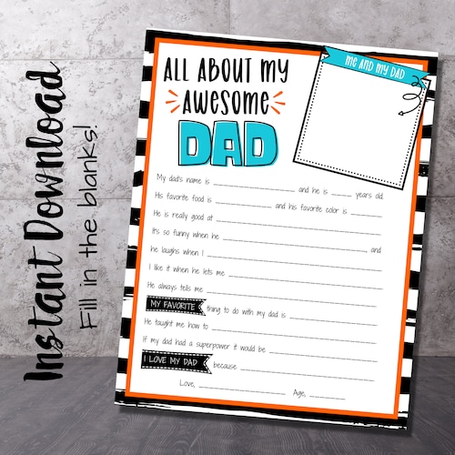 Father's Day Fill in Printable Fill in the Blank Fathers - Etsy