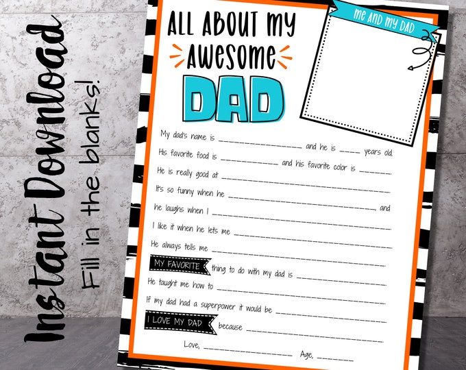 Fill in the Blank Father's Day Card, Father Day, Fill in the Gaps ...