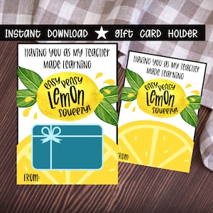 Easy Peasy Lemon Squeezy, Titolare della carta regalo per l&#39;insegnante, Titolare della carta regalo, Ultimo giorno di scuola, Carta regalo per l&#39;insegnante, Stampabile, Download istantaneo
