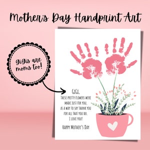 GiGi - Mothers Day Handprint Flowers, Mothers Day Handprint Art, Handprint Art, Handprint Flower, Mothers Day for Grandma, Handprint Craft