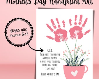 GiGi - Mothers Day Handprint Flowers, Mothers Day Handprint Art, Handprint Art, Handprint Flower, Mothers Day for Grandma, Handprint Craft