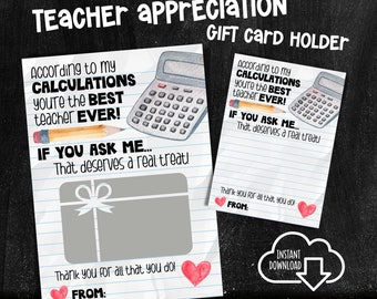 Teacher Appreciation Gift Card Holder, Teacher Appreciation Week, Teacher Appreciation Day, Gift Card Holder for Teacher, Instant Download