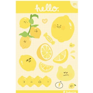 Lemon Sticker Sheet, Kawaii, Vegetable, Handmade, Cute Stickers, Sticker Sheet