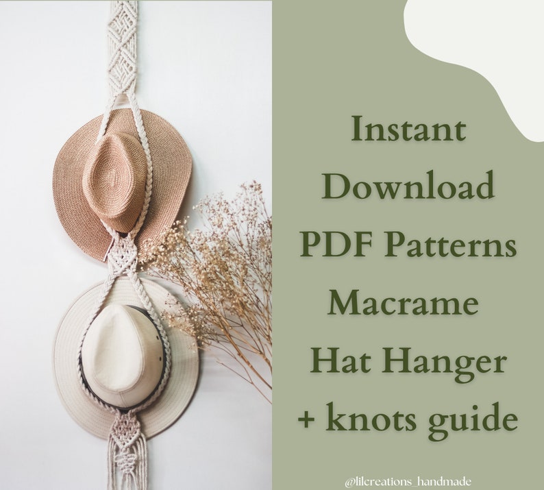 PDF Pattern Macrame Hat Hanger Delilah, Hat Holder, DIY Macrame, Step-by-step Instructions, Knots Guide, Beginner Friendly, Fun Home Decor image 1