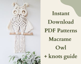 PDF Pattern Macrame Owl, Texture Animal tapestry, DIY Macrame, Step-by-step Instructions, Knots Guide, Beginner Friendly, Owl lover Gift