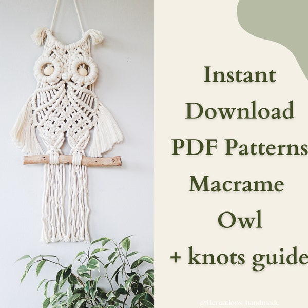 Motif PDF Hibou en macramé, tapisserie d'animaux de texture, macramé bricolage, instructions étape par étape, guide des nœuds, débutant amical, cadeau d'amant de hibou