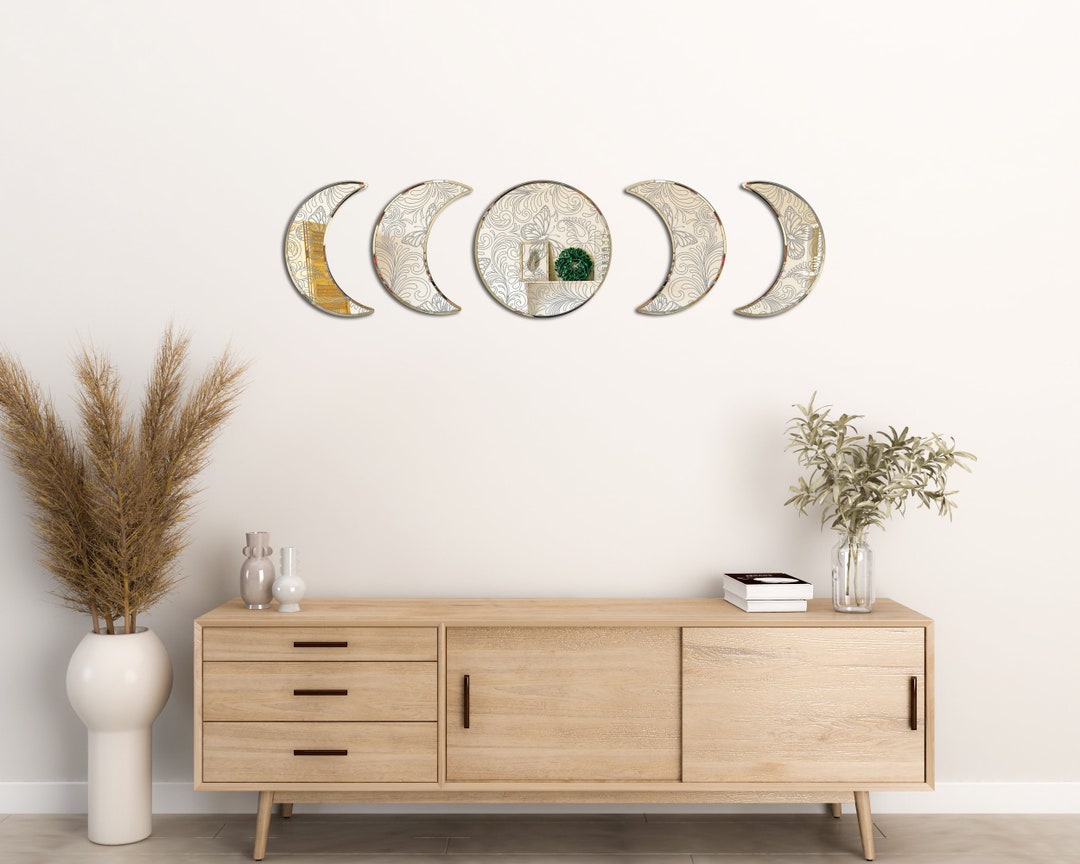 5pcs Natural Decor Acrylic Moonphase Mirrors home Interior Design