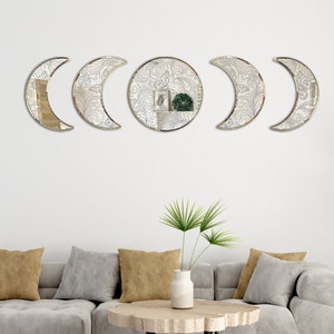 The Phases of The Moon Wall Mirror Set Of 5, Moon Decoration, Moon Mirror, Crescent Mirror, Wall Decor, Boho Wall Decor, Living Room Decor