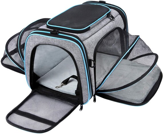 Pet Carrier, Large Soft Sided Pet Travel TSA Carrier 4 Sides Expandable Cat  Collapsible Carrier With Removable Fleece Pad and Pockets 