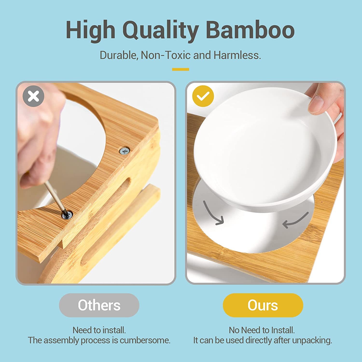 Bamboo Elevated Puppy Cat Bowls with Stand Adjustable RaisedCat Food Water Bowls  Holder Rabbit Feeder for Small Medium Pet with