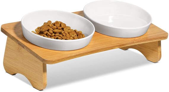 Raised Cat Bowl, Modern Cat Wooden Elevated Stand, Cat Feeding Station With  3 Bowls, Cat Bowl, Small and Medium Dog Bowl, Cat Dish 