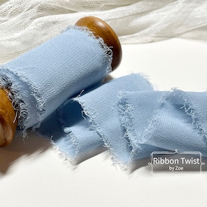 5 Yards of Exquisite Raw Frayed Edge Blue Chiffon Ribbon | 5cm Width
