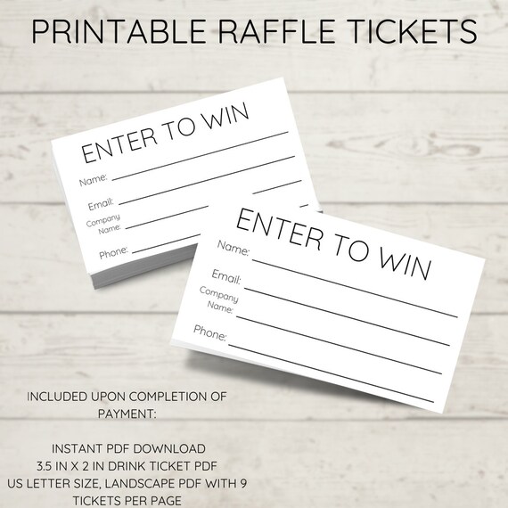 Printable Raffle Ticket With Company Name Raffle Tickets Etsy Canada