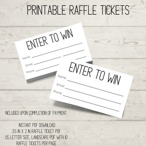 Basic Printable Raffle Ticket | Raffle Tickets Printable |Enter To Win Printable | Instant Download | Simple Raffle Ticket
