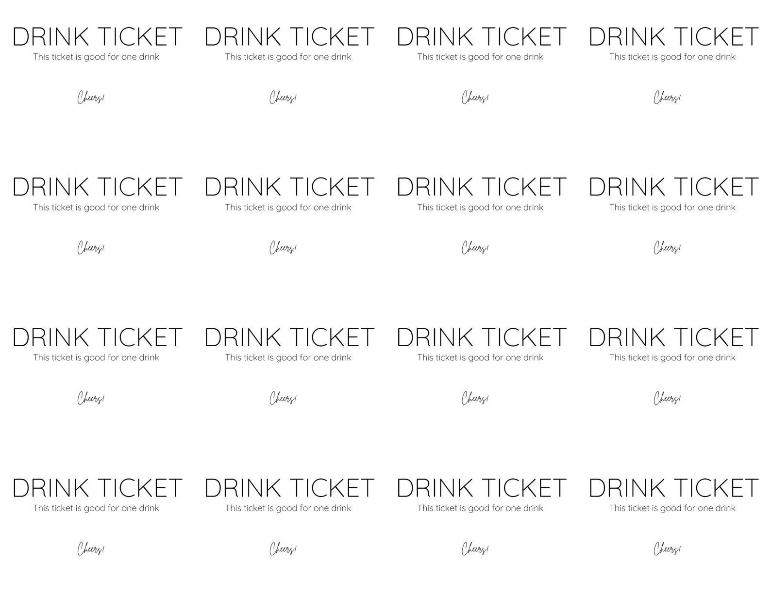 Free Printable Drink Tickets Pdf