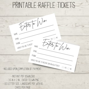 Printable Raffle Ticket | Raffle Tickets Printable | Enter To Win Printable | Instant Download | Simple Raffle Ticket with Newsletter Option