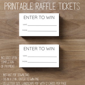 Billet de tombola de base imprimable | Billets de tombola imprimables avec nom et téléphone|Participez à gagner en version imprimable |Téléchargement instantané | Billet de tombola simple