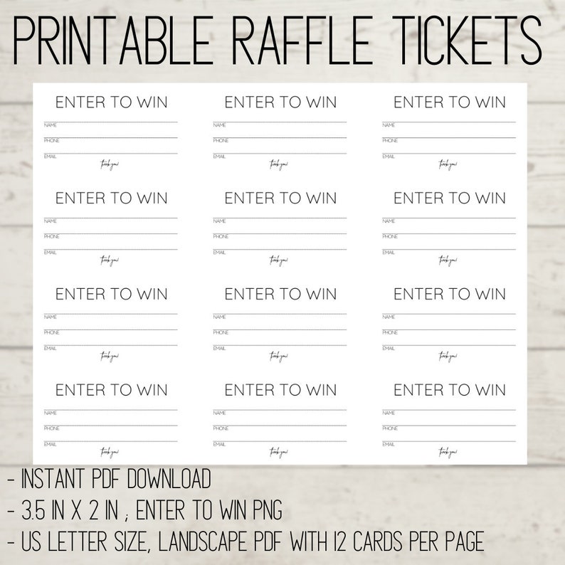 Printable Raffle Ticket | Enter to Win Printable Ticket | Simple Raffle ...