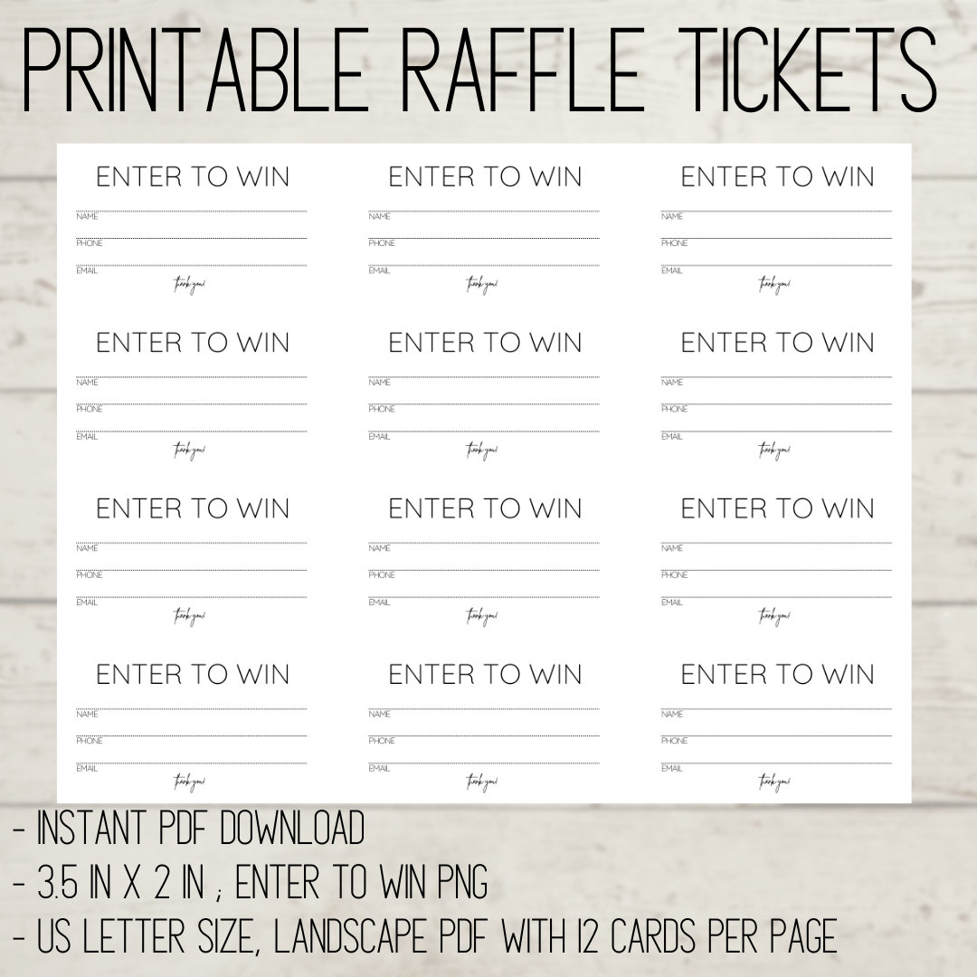 Printable Raffle Ticket Enter to Win Printable Ticket Simple Raffle Printable Raffle Ticket Enter to Win Printable Ticket Simple Raffle