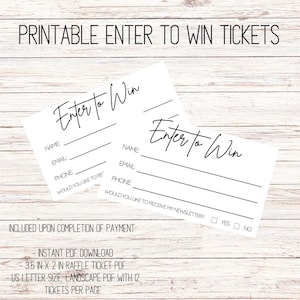 Printable Raffle Ticket | Raffle Tickets Printable | Enter To Win Printable | Instant Download | Simple Raffle Ticket My Newsletter Option