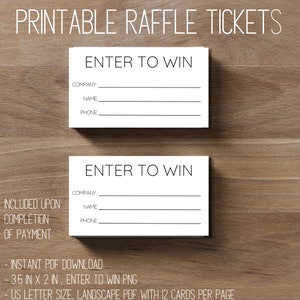 Basic Printable Raffle Ticket | Raffle Tickets Printable | Enter To Win Printable | Instant Download | Simple Raffle Ticket