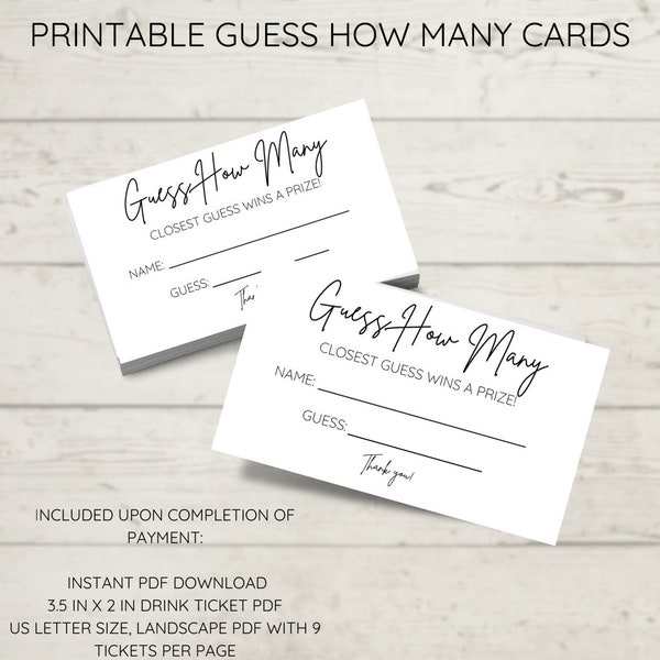 Printable Guess How Many Card | Guess How Many | Baby Shower Games Guess How Many | Baby Shower Guess How Many Printable