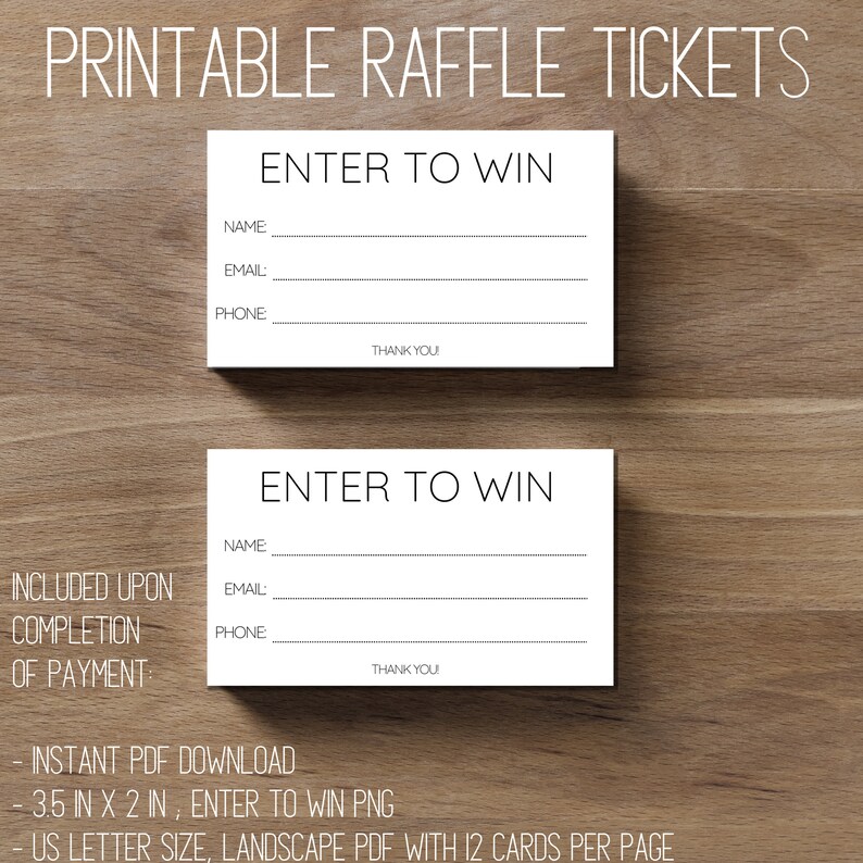Printable Raffle Ticket Raffle Tickets Printable enter to Win Printable