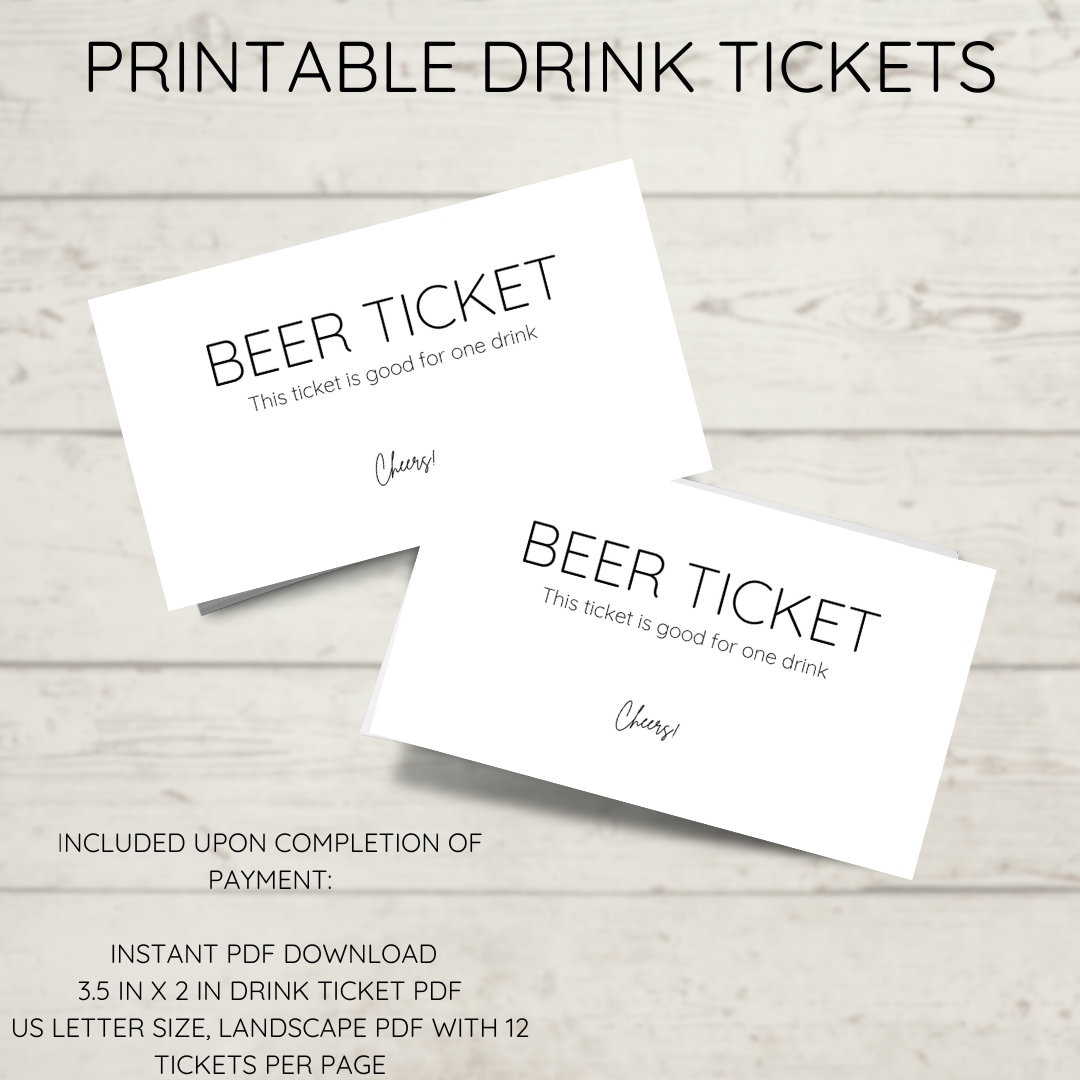 Printable Beer Ticket Beer Tickets Printable Drink Ticket Printable