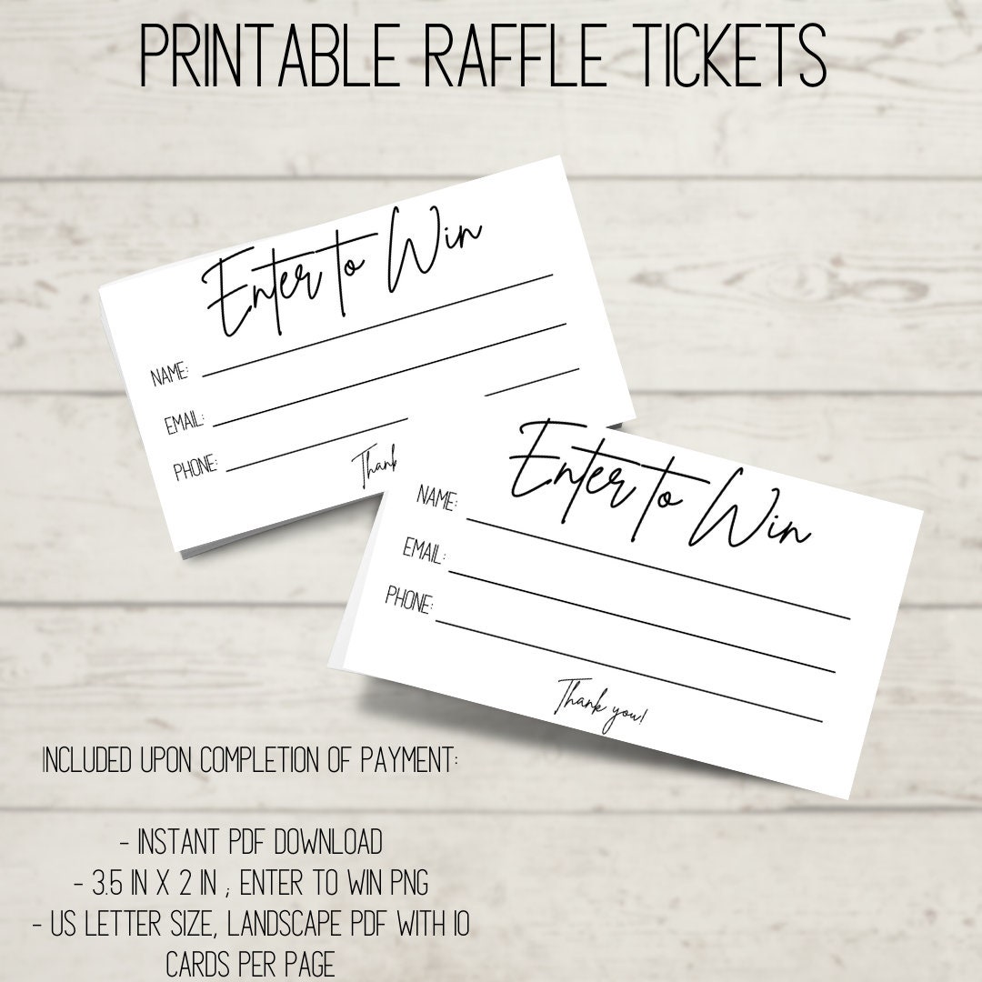 Printable Raffle Ticket Raffle Tickets Printable Enter To Win Printable 