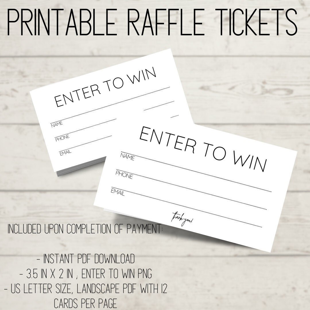 Printable Raffle Ticket Enter to Win Printable Ticket Simple Raffle Printable Raffle Ticket Enter to Win Printable Ticket Simple Raffle