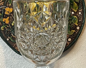 4.5&quot; Vintage HOBSTAR Witch Chalice - Wine Goblet, Heavy Cut Glass, Altar Decor, Starburst Design