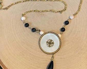 Aphrodite Necklace: Mother-of-Pearl, Pink Shell & River Stone - Pagan Jewelry