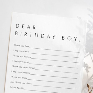 Auguri di compleanno Biglietto stampabile minimalista Caro ragazzo di compleanno Biglietto per feste di compleanno per adolescenti Giochi per lui Giochi di compleanno per adulti in bianco e nero AM1