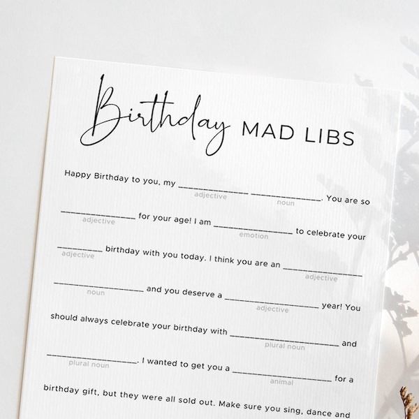 Funny Birthday Mad Libs Game Printable Bday Games for Adults and Kids Simple Party Activities to Play Indoor Birthday Ad Libs Advice SP2
