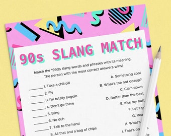 90s Slang Match Game Printable 1990s Theme Party Ideas Match the Slang Phrases Icebreaker Activities for Work Office Party Ladies Night NT1