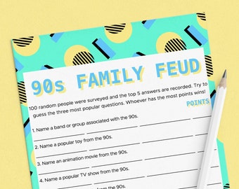 90s Family Feud Game Printable Nineties Birthday Party Game Ideas for Groups Born in the 1990s Activity for Adults Friendly Ladies Night NT1