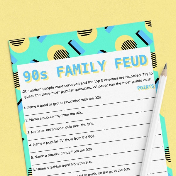 90s Family Feud Game Printable Nineties Birthday Party Game Ideas for Groups Born in the 1990s Activity for Adults Friendly Ladies Night NT1