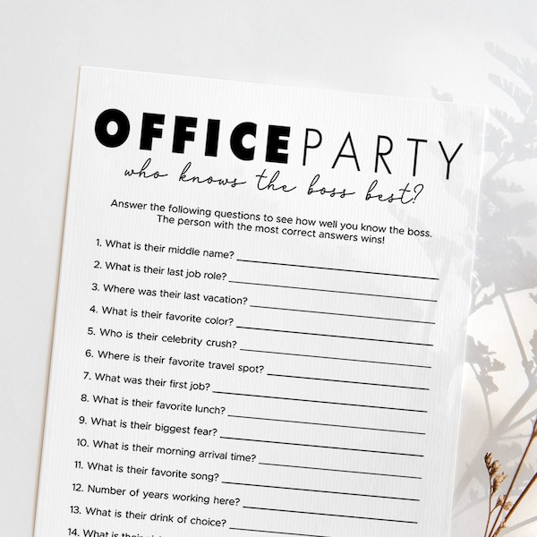 Who Knows the Boss Best Game Printable | Office Party Activity Idea, Team Building, How Well Do You Know the Boss Trivia Quiz, Questions SL2