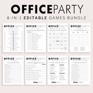 Modern Office Party Games-pakket | Bewerkbare sjablonen, ideeën voor werkvergaderingen voor collega's, iemand zoeken, bedrijfsfamilievete SL2
