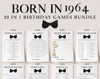 60th Birthday Party Games for Him Born in 1964 Birthday Games Bundle Black and Gold Birthday Gift for Him Elegant Bday Party Activities TB1